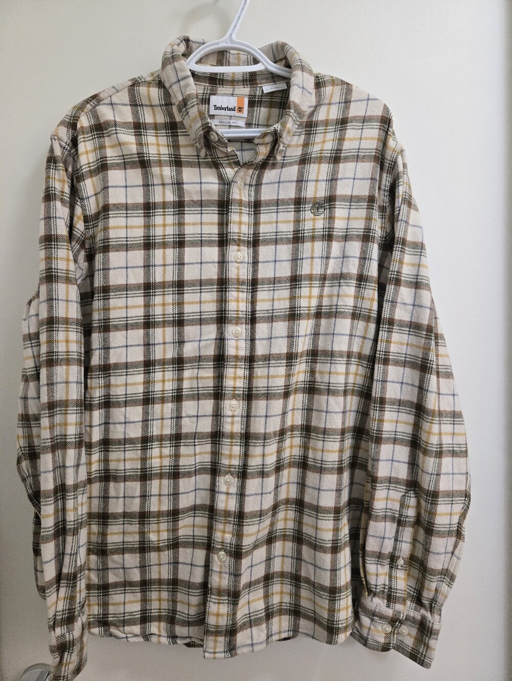 Mens Timberland Cream Plaid Button-Down Shirt